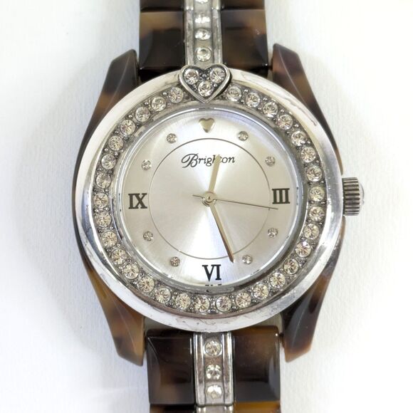Brighton Dana Point Tortoiseshell Quartz Watch Swarovski Crystals New Battery - Picture 3 of 14